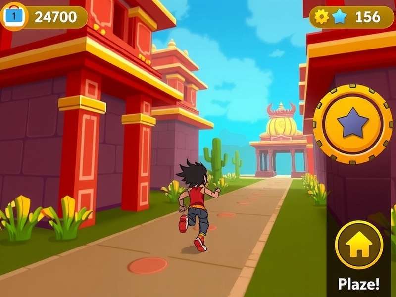 Temple Dash Adventure gameplay screenshot showing a character running through an Indian temple